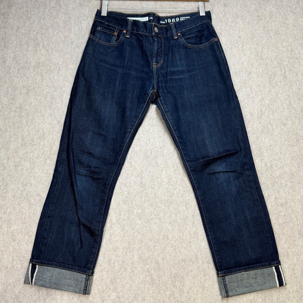 Gap 1969 Sexy Boyfriend Japanese Selvedge Denim Jeans Dark Rinse Sz 24 Heritage